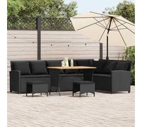 YunCangg Juego de muebles de jardín de 4 piezas en forma de L con ratán trenzado, sofá lounge, mesa de madera de acacia y 8 cojines, resistente a la intemperie y fácil de limpiar, para terraza, balcón