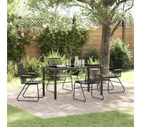 YunCangg Juego de muebles de jardín de 5 piezas de acero con recubrimiento en polvo negro, resistente a la intemperie, con mesa y 4 sillas para terraza, balcón, porche, diseño moderno, ahorra espacio