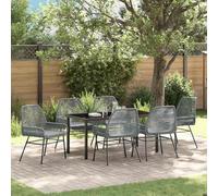 YunCangg Juego de muebles de jardín de 7 piezas de poliratán gris con cojín, resistente a la intemperie, para terraza, balcón, marco de acero con recubrimiento en polvo, placa de cristal templado