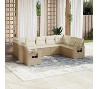 YunCangg Juego de muebles de jardín de 9 piezas de ratán sintético con cojines de color beige, resistente a la intemperie para terraza y balcón, conjunto de asientos modulares con espacio de