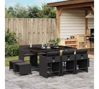 YunCangg Juego de muebles de jardín de ratán negro con cojín, plegable y ahorra espacio, resistente a la intemperie, para terraza, balcón, jardín de invierno, incluye mesa, silla, taburete