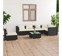 YunCangg Juego de muebles de jardín de ratán sintético con cojines negros, resistentes a la intemperie, para terraza, balcón, mesa, sofá y banco, ideal para exteriores, porches y jardines de invierno