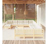 YunCangg Juego de salón de jardín de 13 piezas de madera maciza de pino con cojines color crema, 4 esquinas, 7 centros de mesa, 2 taburetes, resistente a la intemperie, para patio, balcón, porche