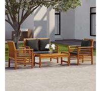 YunCangg Juego de salón de jardín de 4 piezas de madera maciza de acacia con cojines gris oscuro, 2 sillones, banco de 2 plazas y mesa, resistente a la intemperie para terraza, balcón, jardín de