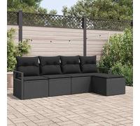 YunCangg Juego de sofá con cojín, 5 piezas, color negro, polirratán, resistente a la intemperie, muebles de jardín con espacio de almacenamiento, asiento para 4 personas, sofá esquinero ligero para
