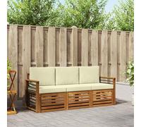 YunCangg Juego de sofá de 3 piezas de madera maciza de acacia natural y crema con grupo modular para jardín, terraza y balcón, set completo que ahorra espacio para sentarse relajado y socializar