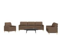 YunCangg Juego de sofá de 3 piezas de tela marrón, cómodo conjunto de sala de estar con sillón, sofá de 2 plazas y 3 plazas, marco de metal sólido, muebles tapizados cómodos para su