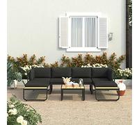 YunCangg Juego de sofá de esquina de jardín de 4 piezas, con cojines de aluminio y WPC, resistente a la intemperie, muebles para terraza, balcón, con cojín acolchado, ahorra espacio y es acogedor para