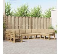 YunCangg Juego de sofá de exterior de 10 piezas con cojín blanco y beige de madera de acacia maciza, resistente a la intemperie, modular, para jardín, terraza, balcón, relajarse y sentarse