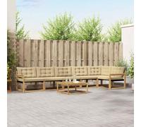 YunCangg Juego de sofá de exterior de 7 piezas, color blanco y beige de madera de acacia maciza, 79 x 79 x 37 cm, para jardín, terraza, balcón, relajarse y comer