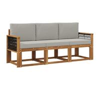 YunCangg Juego de sofá de exterior de madera maciza de acacia con cojines, 3 piezas, color gris claro, resistente a la intemperie, modular para jardín, terraza, balcón, cómodo para relajarse y comer