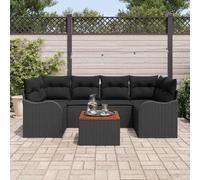 YunCangg Juego de sofá de jardín con cojín de 7 piezas, color negro, polirratán, resistente a la intemperie, muebles de jardín modulares, para terraza, balcón, mesa y espacio de almacenamiento, juego