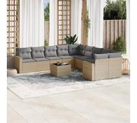 YunCangg Juego de sofá de jardín de 11 piezas con cojín beige de poliratán, resistente a la intemperie, para terraza, balcón, jardín de invierno, con mesa, sillón, sofá, banco y funda extraíble