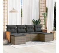 YunCangg Juego de sofá de jardín de 6 piezas con cojín gris de poliratán, resistente a la intemperie, para terraza, balcón, con espacio de almacenamiento y funda extraíble, ideal para jardín, porche y