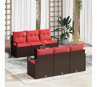 YunCangg Juego de sofá de jardín de ratán sintético, 7 piezas, color marrón y rojo, con cojín, resistente a la intemperie, muebles para terraza, balcón, zona de estar al aire libre y relax con marco