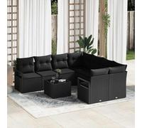 YunCangg Juego de sofá de poliratán negro con cojín y espacio de almacenamiento, 9 piezas, para jardín, terraza, balcón, resistente a la intemperie, ligero, modular, cómodo, moderno, incluye mesa y