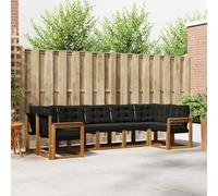 YunCangg Juego de sofá exterior de 7 piezas con cojines de madera maciza de acacia y textileno, natural y negro, 304 x 128,5 x 73 cm, resistente a la intemperie, para jardín, terraza y balcón