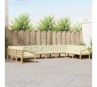 YunCangg Juego de sofás de exterior de 10 piezas, color blanco y crema, de madera de acacia maciza, con cojines, marco de lamas, reposabrazos, 483 x 245,5 x 73 cm, moderno, para jardín, terraza