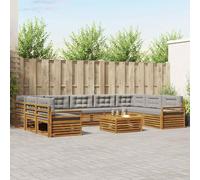 YunCangg Juego de sofás de exterior de 10 piezas de madera maciza de acacia con cojines acolchados de color gris claro natural modular para jardín, terraza, balcón, relajarse, sentarse y comer