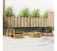 YunCangg Juego de sofás de exterior de 10 piezas de madera maciza de acacia con cojines resistentes a la intemperie para jardín, terraza, balcón, moderno conjunto para relajarse y comer