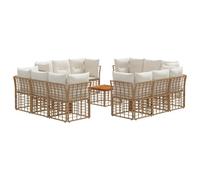 YunCangg Juego de sofás de exterior de 13 piezas de poliéster natural con polirratán trenzado, resistente a la intemperie, para terraza, balcón, jardín, salón comedor con mesa y grupo de asientos para