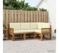 YunCangg Juego de sofás de exterior de 4 piezas de poliéster natural y crema con marco de madera maciza de acacia, conjunto modular para jardín, balcón, terraza, set completo versátil para sentarse