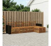 YunCangg Juego de sofás de exterior de 5 piezas de madera de acacia maciza natural con superficie resistente a la intemperie, grupo de asientos modulares para jardín, terraza y balcón, ahorra espacio