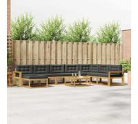 YunCangg Juego de sofás de exterior de 9 piezas, color blanco y antracita de madera maciza de acacia con diseño de lamas, 8 asientos, conjunto moderno para jardín, terraza, balcón