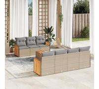 YunCangg Juego de sofás de jardín con cojines de ratán de poli beige, con espacio de almacenamiento, resistente a la intemperie, incluye mesa de madera de acacia para terraza, balcón y porche