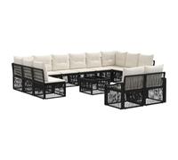 YunCangg Juego de sofás de jardín de 13 piezas, color negro, polirratán con mesa, resistente a la intemperie, juego de muebles de jardín para terraza, balcón, salón modular con conjunto de asientos