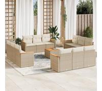 YunCangg Juego de sofás de jardín de 13 piezas con cojines beige de polirratán resistente a la intemperie, para terraza, balcón, mesa y grupo de asientos, para jardín, porche, relax