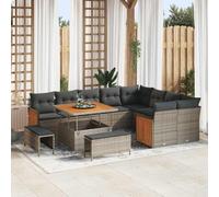 YunCangg Juego de sofás de jardín de 13 piezas, polirratán gris con cojín, resistente a la intemperie, modular, para jardín, terraza, balcón, salón, muebles cómodos para exteriores con mesa y