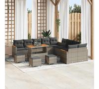YunCangg Juego de sofás de jardín de 18 piezas de polirratán gris con cojines, resistente a la intemperie, muebles para jardín, terraza y balcón, modular, con espacio de almacenamiento, marco de acero