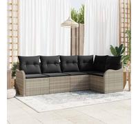 YunCangg Juego de sofás de jardín de 5 piezas, color gris claro, polirratán, con grupo modular para terraza, balcón y jardín, resistente a la intemperie, incluye cojines extraíbles y lavables