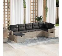 YunCangg Juego de sofás de jardín de 7 piezas, color gris claro con cojines de poliratán, resistente a la intemperie, polirratán con espacio de almacenamiento, modular para terraza, balcón, porche