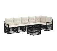 YunCangg Juego de sofás de jardín de 7 piezas de polirratán negro con mesa y 13 cómodos cojines resistentes a la intemperie, muebles para terraza, balcón, jardín, diseño moderno modular