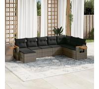 YunCangg Juego de sofás de jardín de 8 piezas, color gris de ratán sintético con cojines, resistente a la intemperie, para terraza, balcón y jardín de invierno, plegable, ahorra espacio, con mesa y