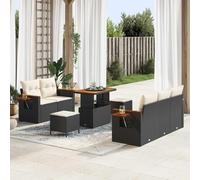 YunCangg Juego de sofás de jardín de 8 piezas de polirratán negro con mesa y taburetes, resistente a la intemperie, juego de muebles de jardín para terraza, balcón y porche, muebles modulares con