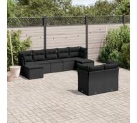 YunCangg Juego de sofás de jardín de 9 piezas, color negro de poliratán, con cojines, resistente a la intemperie, para terraza, balcón y jardín de invierno, conjunto de asientos modulares con espacio