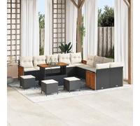 YunCangg Juego de sofás de jardín de polirratán, color negro y crema, con cojín, 18 piezas, modular, resistente a la intemperie, para jardín, balcón, terraza, exterior, salón, cómodo y duradero