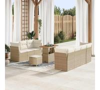 YunCangg Juego de sofás de jardín de polirratán con cojín y espacio de almacenamiento, 10 piezas, color beige y crema, resistente a la intemperie, para terraza, balcón, salón, con mesa ajustable y