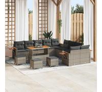 YunCangg Juego de sofás de jardín de polirratán gris con cojines de 18 piezas, resistente a la intemperie, muebles para jardín, terraza y balcón, modular, con mesa, taburete, duradero y fácil de