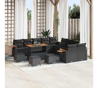 YunCangg Juego de sofás de jardín de polirratán negro con cojín, 18 piezas, modular, resistente a la intemperie, para jardín, terraza, balcón, exterior, salón, cómodo, duradero, peso ligero