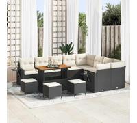 YunCangg Juego de sofás de jardín de polirratán negro y crema con cojín, 13 piezas, modular, resistente a la intemperie, para jardín, terraza, balcón, incluye función de almacenamiento y fundas