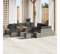 YunCangg Juego de sofás de jardín de ratán gris con cojines y espacio de almacenamiento, 13 piezas, resistente a la intemperie, para jardín, balcón, terraza, salón exterior, con marco de acero