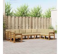 YunCangg Juego de sofás para exteriores, 10 piezas, color beige natural, con marco de madera de acacia maciza, resistente a la intemperie, modular, con cómodos cojines para jardín, terraza, balcón y