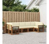 YunCangg Juego de sofás para exteriores, 7 piezas, color crema natural, madera maciza de acacia, modular, jardín, terraza, conjunto de asientos con cojín para momentos relajados y reuniones sociales