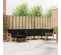 YunCangg Juego de sofás para exteriores con cojines 6 piezas blanco y negro de madera de acacia maciza, 329 x 170,5 x 73 cm, grupo de asientos para jardín, terraza, balcón, resistente a la intemperie