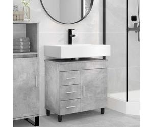 YunCangg Lavabo de madera gris hormigón 60 x 35 x 60 cm con tirador de barra, armario bajo para baño, baño, aseo de invitados, mucho espacio de almacenamiento, cajón, estantería, puerta, práctico