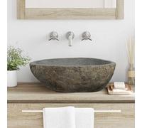 YunCangg Lavabo de piedra de río gris claro, 52 x 40 x 15 cm, ovalado, interior con orificio de drenaje preperforado, interior pulido, resistente al agua y a las manchas, fácil de limpiar para baño y